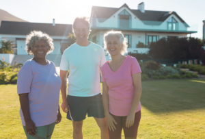 Senior devant leur maison